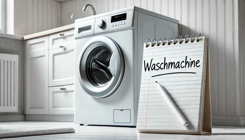 Symbolbild einer Waschmaschine mit Schreibfehler - Waschmaschine richtig schreiben